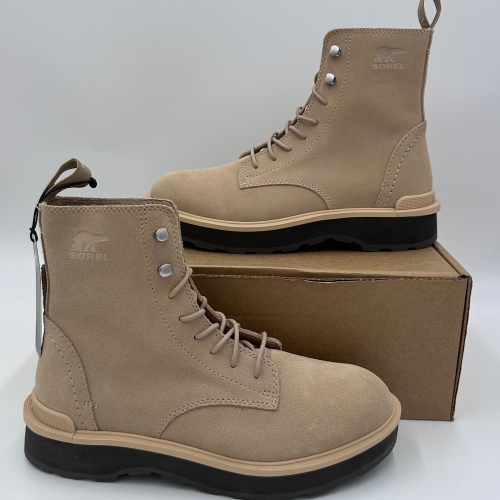 Sorel Hi-Line Combat Boots Womens 8 Khaki II Waterproof Suede Lace Up NEW
